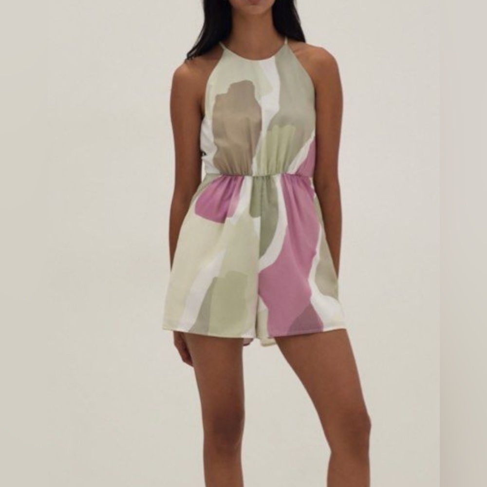 Love Bonito Tessa Multicolored Halter Romper Tie-Back Sz 2
